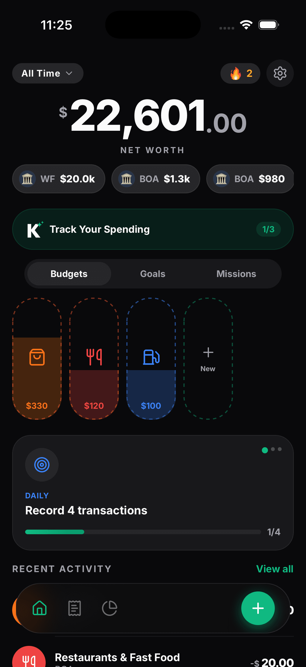 Koinx dashboard showing spending summary